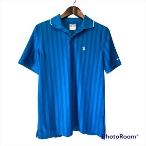 Izod Men’s Golf S polo 1/4 button up multi color blue stripes ribbed arm cuffs